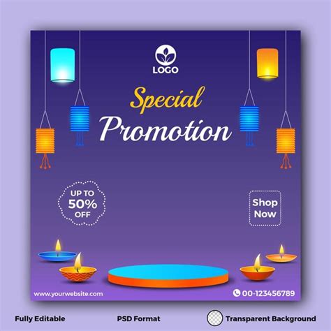 Premium PSD | Thadingyut sale social media template background with lanterns and oil lamps