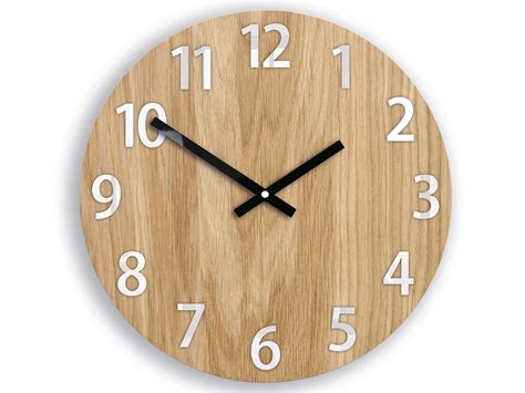 Wood wall clock with white numbers, Oak clock 33,5cm / 13,19 ModernClock