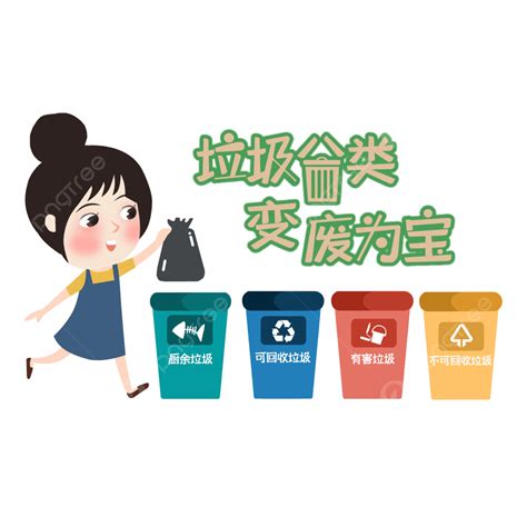Garbage Classification Hd Transparent, Hand Drawn Cartoon Little Girl Garbage Classification ...