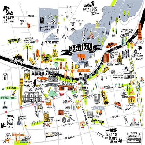 Santiago, Chile - Mathias Sielfeld - Mapsy | Ilustrações com mapas ...