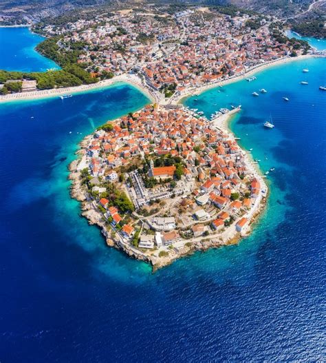 Primosten Town, Croatia. View of the City from the Air. Seascape with Beach and Old Town Stock ...