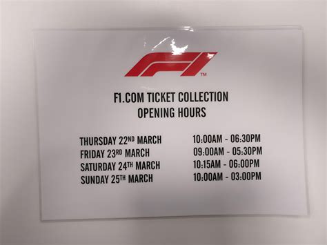 If you are collecting your tickets at the circuit in Melbourne, here is the opening hours of the ...