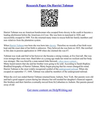 Harriet Tubman Essay | PDF