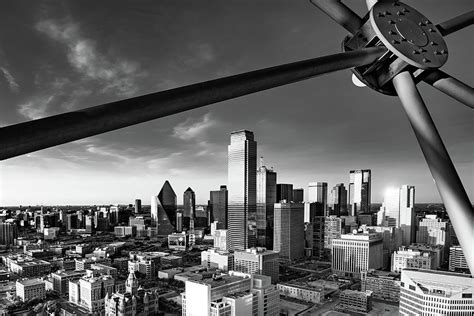 Dallas Skyline From The Observation Deck of Reunion Tower in Monochrome ...