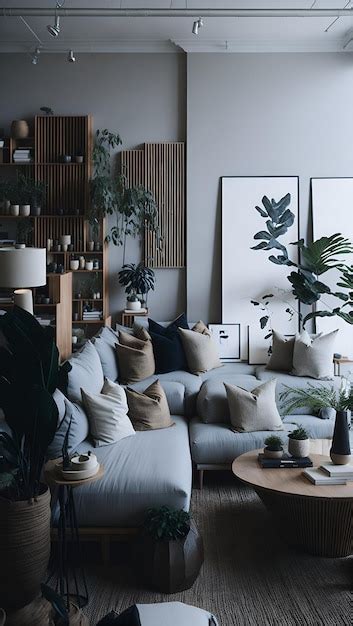 Premium AI Image | A cozy living room with plants and furniture