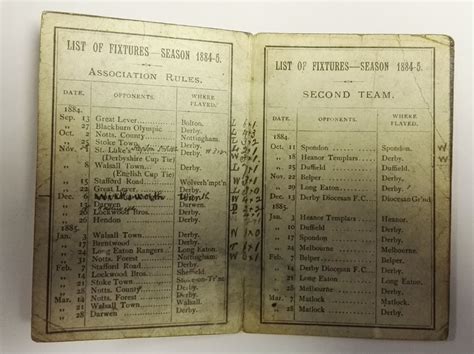 Derby County Fixture List 1884/85 | National Football Collection