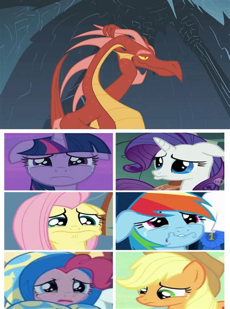 Dragonshy dragon smiles at mane 6 crying by Gemmygod on DeviantArt