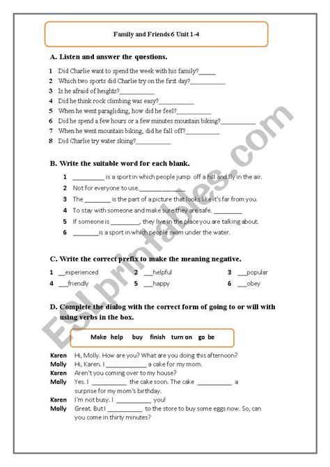 Family and Friends 6 Unit 1-4 Exam - ESL worksheet by avascom