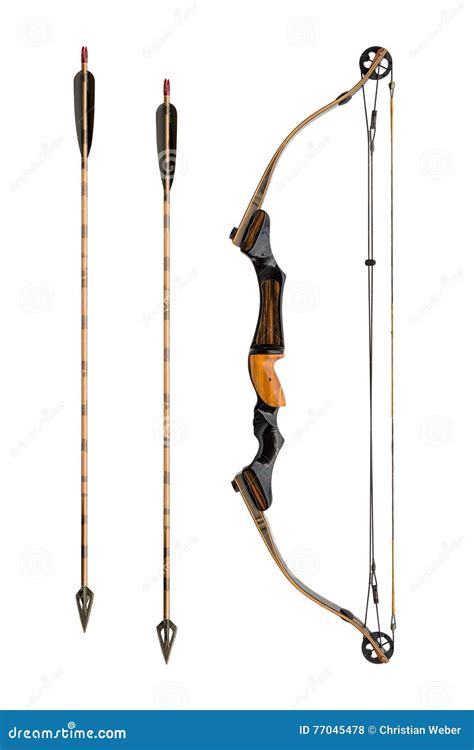 Compound Bow with Hunting Arrows Isolated on White Stock Photo - Image ...