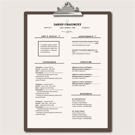 Menu Resume Template for Chef | CV template | Instant Digital Download - Resume Samples