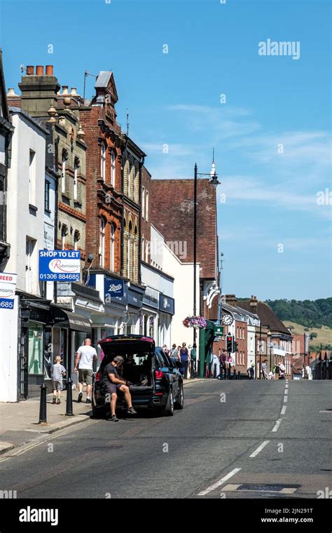 Dorking, Surrey Hills, London UK, July 07 2022, Row Of Retail Shops ...