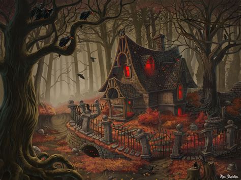 Haunted Forest House HD Wallpaper for a Spooky Halloween by AlexShatohin