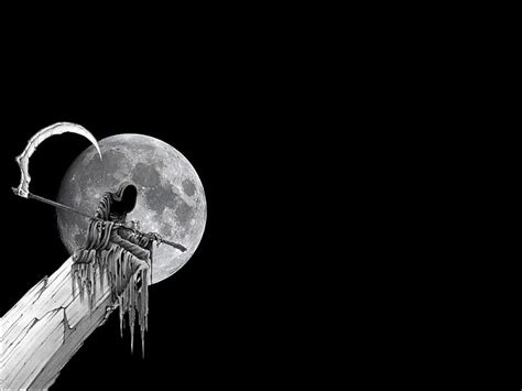 5120x2880px | free download | HD wallpaper: black and white night moon reaper gothic 1024x768 ...