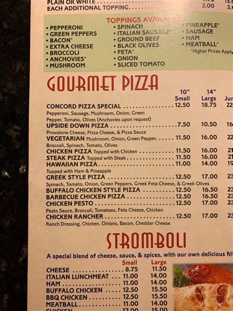 Menu at Concord Pizza pizzeria, Glen Mills