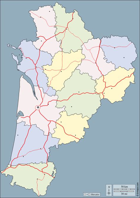 Nouvelle-Aquitaine free map, free blank map, free outline map, free base map outline ...