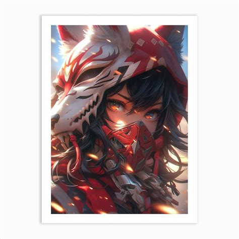 Anime Girl With Wolf Mask Art Print by Plumeria Studio - Fy