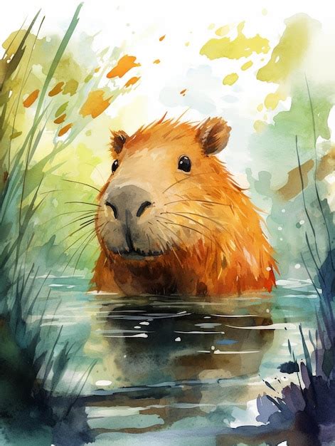 Premium AI Image | a watercolor painting of a beaver in water