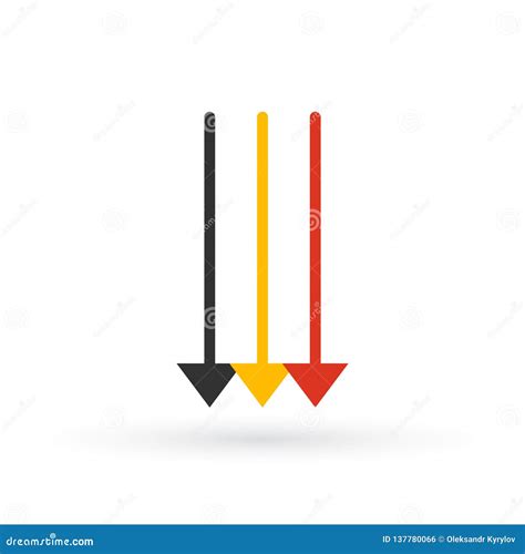 Three Parallel Vertical Arrows in Different Colors Pointing Down. Vector Illustration Isolated ...