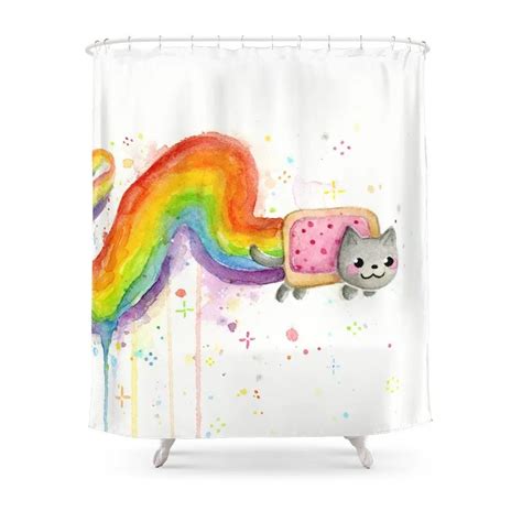 Rainbow Cat Meme Geek Whimsical Animal Painting Shower Curtain-in Shower Curtains from Home ...