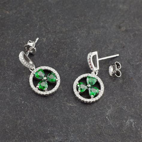 Sterling Silver Circular CZ Shamrock Earrings,… | My Irish Jeweler