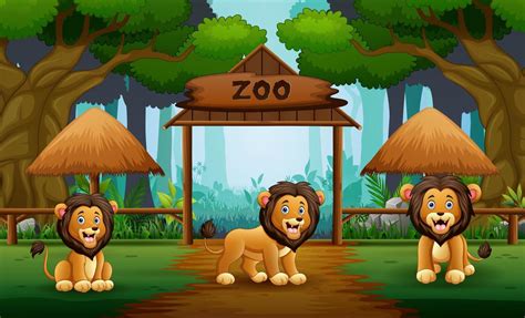 Cartoon three of lions at the open zoo 6951407 Vector Art at Vecteezy