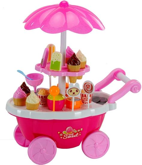 Ice Cream Kitchen Play Cart Kitchen Set Toy with Lights and Music - Kuknu