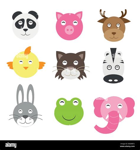 Cute cartoon animals head round shape in flat style Stock Vector Image & Art - Alamy