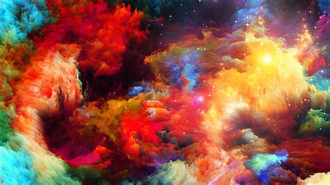 Download Wallpaper 2560x1440 Colorful space, abstract design, stars QHD Background