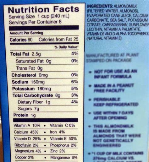 Nutrition Label Almond Milk | Besto Blog