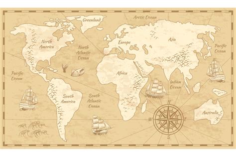 Vintage world map. Ancient world antiquity paper map with continents o By YummyBuum | TheHungryJPEG