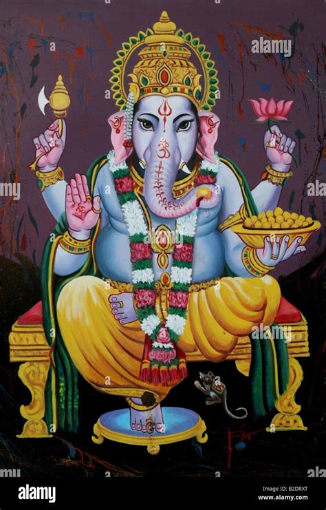 Mural on temple wall of The Hindu elephant God Ganesh, India Stock Photo - Alamy