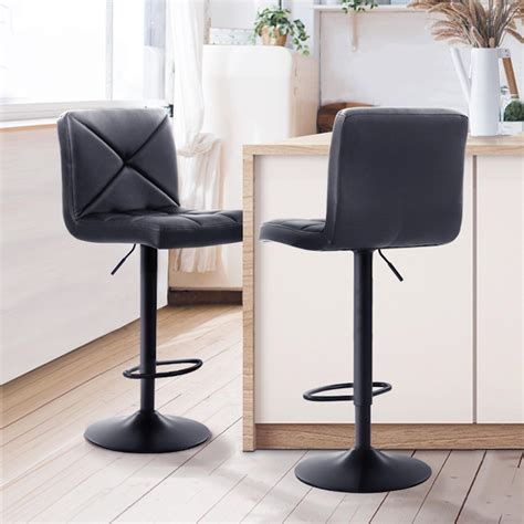 Artiss Set of 2 Black PU Leather High Back Kitchen Bar Stools - Bunnings Australia