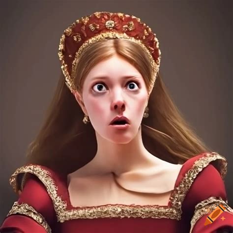 Shocked expression on a tudor princess in gown on Craiyon