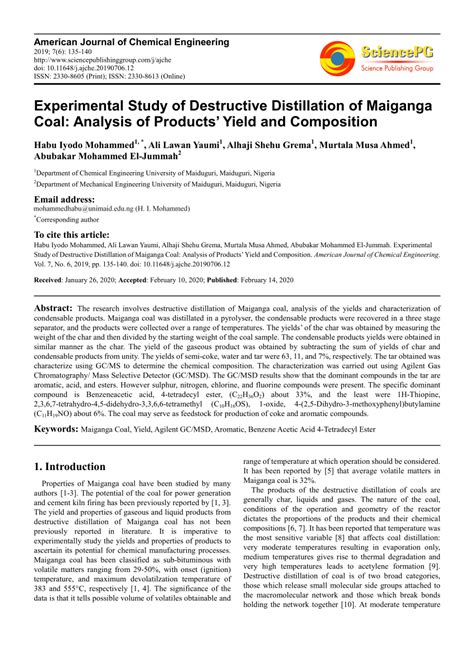 (PDF) Experimental Study of Destructive Distillation of Maiganga Coal: Analysis of Products ...