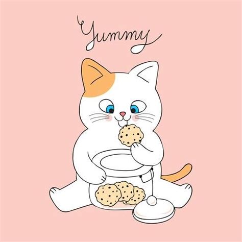 Cartoon cute cat eating cookies vector. | Cookie vector, Cartoon animals, Cartoon icons