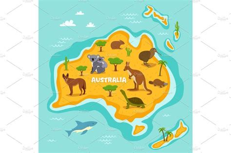 Australian map with wildlife animals | Animals wild, Australian maps ...