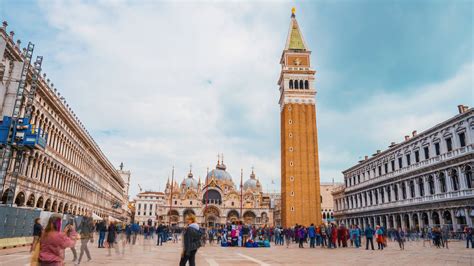 Time lapse of the Piazza San Marco with the Basilica of Saint Mark and the bell tower of St Mark ...