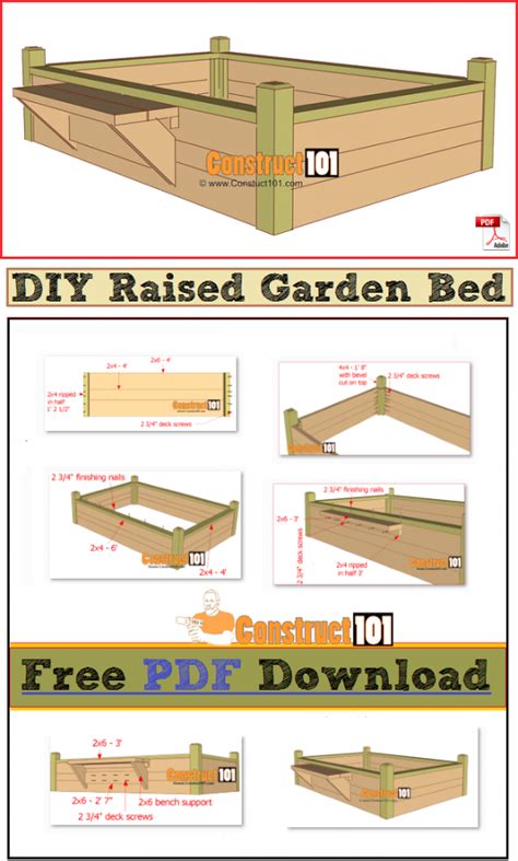 Raised Garden Bed with Bench - PDF Download - Construct101