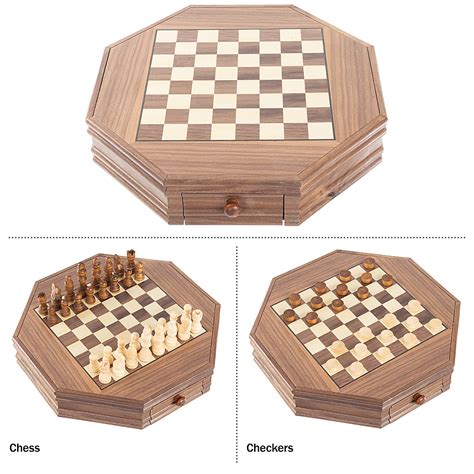 Best Buy: Trademark Games Octagonal Chess Set Wooden Chessboard with 2 ...