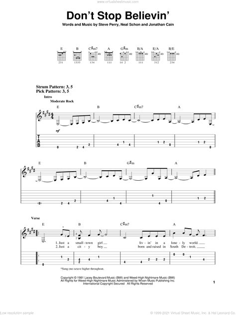 Glee Cast: Don't Stop Believin' sheet music for guitar solo (easy ...