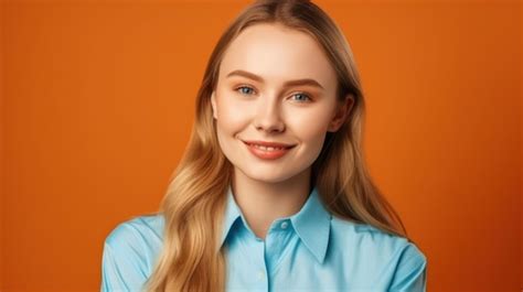 Premium AI Image | Portrait photo of young smile confident woman on color background