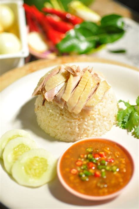 Asian Style Hainan Chicken Rice with Sauce Stock Image - Image of bean ...