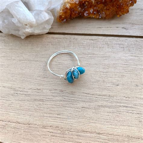 Blue Agate Crystal Ring Blue Crystal Jewelry Rings Wire | Etsy