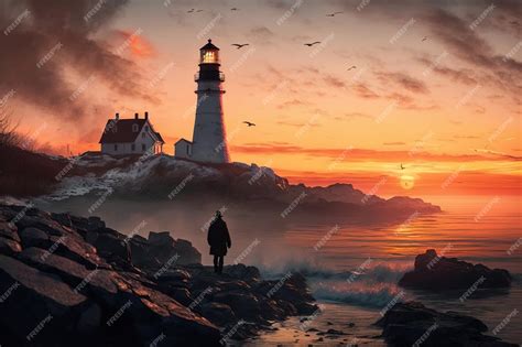 Premium Photo | Lighthouse at sunset.