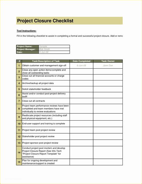 Project Closure Report Template Free Of Project Closure Checklist ...