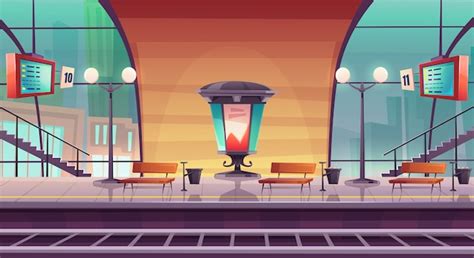 Free Vector | Railway station, empty railroad platform for train