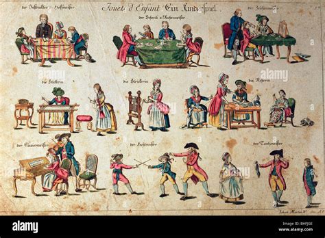 people, games, parlour games, Infant game, coloured copper engraving by Johann Martin Will ...