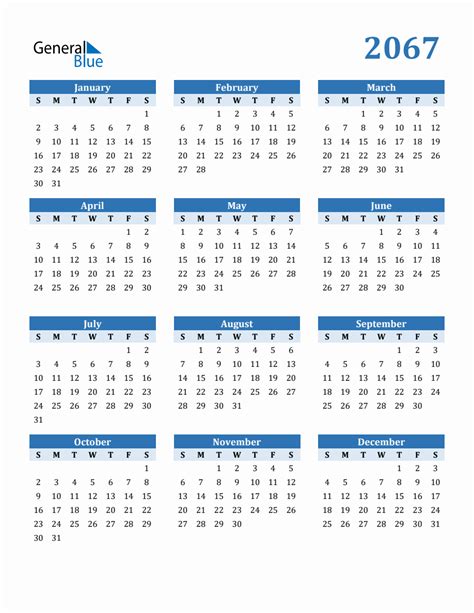 Free 2067 Year Calendar in PDF, Word, and Excel