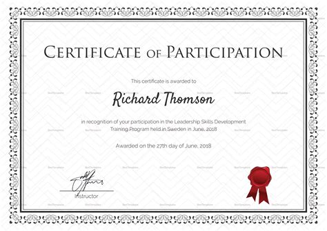 Training Participation Certificate Design Template in PSD, Word