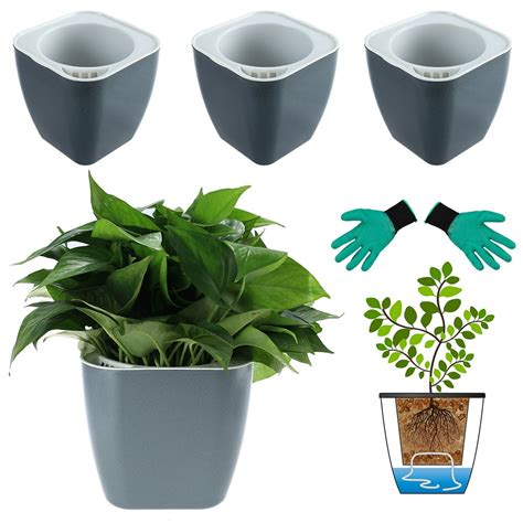 3 Packs 7 Inches Large Self Watering Planters Plastic Self Watering ...